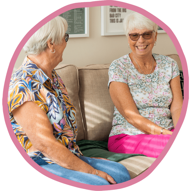 Female clients sat together laughing